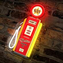 Vintage Gas Pump Shaped LED Neon Light Sign, American Retro Auto Repair Shop Bar Wall Decor Light, USB Ambient Glowing Signboard - Multi-color - View 5