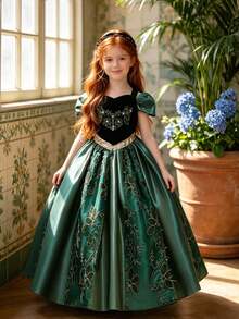 Young Girls Green Spaghetti Strap Off Shoulder Princess Dress, Suitable For Cosplay Party - Green - View 2
