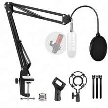 Microphone Arm Stand For Blue /Quadcast, Scissor Arm With Windscreen And Dual-Layer Pop Filter, Heavy-Duty Microphone Boom Arm For Broadcasting, Recording And Gaming | Includes Windscreen And Dual-Layer Pop Filter - NB-35 Pro Max - View 2