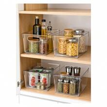 4-Pack Clear Plastic Storage Bins With Handles, Open-Top Organizer Set For Kitchen Cabinet, Condiment And Countertop Storage - View 6