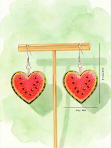 1 Pair Flat Bohemian Vacation Style Cute Watermelon Shaped Heart Acrylic Pendant Earrings - Multicolor - View 5