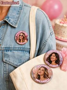 Custom Photo Badge, Personalized Round Brooch, Print Name And Text, Customizable Image Button Badge, Backpack Bag Button Accessory, Star Decorative Badge Brooch, Birthday Wedding Gift, Streetwear Pins - Multicolor - View 5