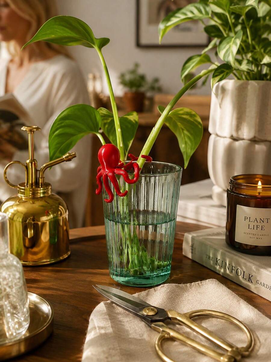 2/1pc Octopus Shaped Plant Stem Holder Cute Octopus Vine Support Resin Hydroponic Plant Clip Fun Plant Stem Support Decoration Creative Aquatic Plant Fixing Decor Indoor Hydroponic Plant Accessory - Multicolor - View 1
