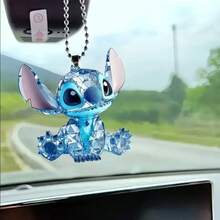Disney 1pc Stitch Peripheral Pendant Car Rearview Mirror Decoration Flat Acrylic Car Hanging Ornament - A - View 5