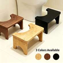 Taburete para pies de baño en forma de U, taburete de madera de bambú sólida y gruesa para corrección de postura de cuclillas, 3 colores disponibles NF3S - Negro - Ver 1