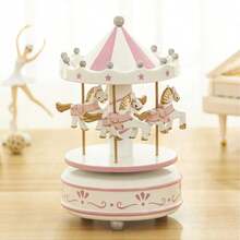 1 pieza Caja de música giratoria de carrusel Castillo en el cielo, adorno, regalo de cumpleaños creativo para parejas, caja de música clásica de cuerda para decoración del hogar - Unitalla - Ver 4