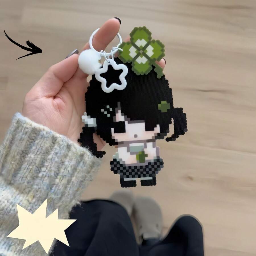 1pc/Original Pixel Art Acrylic Keychain Cute Cartoon Girl Heart Bag Charm Student Gift Pendant Multiple Styles Available - Multicolor - View 1
