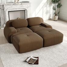 Modular Chaise Lounge Brown Made Of Corduroy For Living Room And Relaxation Area - 棕色雙人座 - 查看 1