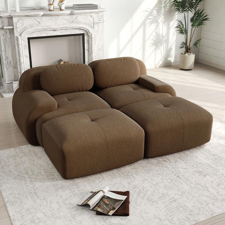 Modular Chaise Lounge Brown Made Of Corduroy For Living Room And Relaxation Area - 棕色雙人座 - 查看 1