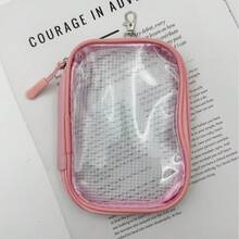 1pc PVC Transparent Mini Storage Pouch With Carabiner Hook, Backpack Hanging Small Zipper Organizer For Earphones Charging Cables Stationery Hair Clips Pins, Waterproof Dustproof Travel Tiny Accessory Case, Free Random Cute Cartoon Stickers Gift - Rectangle - View 7