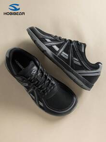 HOBIBEAR New Fashion Versatile Men's Wide Toe Running Shoes, Comfortable Low-Top Retro Training Sneakers, Unisex Office Commute Large Size Sports Shoes - Black - View 4