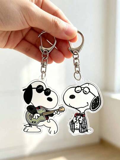 Llavero acrílico de Snoopy Rock 'n' Roll Gentleman de Peanut Comic, colgante de Snoopy guitarrista con traje y gafas, pin de pareja de dibujos animados para mochila