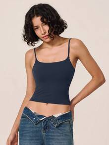 TimeOff Women's 1pc Solid Color Spaghetti Strap Backless Padded Short Tank Top For Outdoor Running And Fitness - Navy Blue - View 8