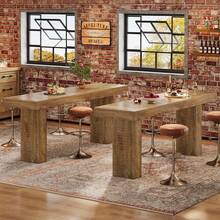 LITTLE TREE 180cm Farmhouse Bar Table‑4‑6 Seater‑Wood Finish‑Counter Height‑Versatile Pub Table For Kitchen Home Bar - Light Brown - View 8