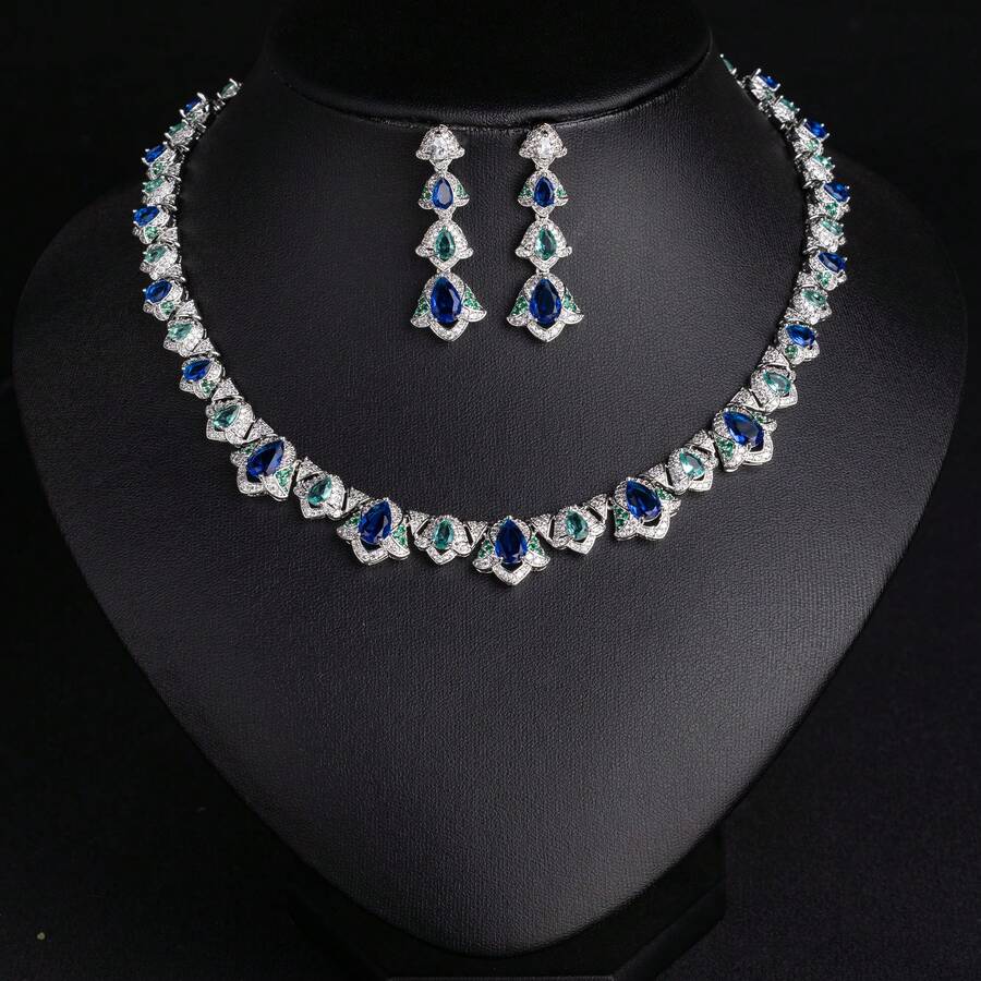 1 Set Fashion Women's Jewelry Set. European And American Style | Gemstone Necklace | Earrings For Women's Evening Dress, Holiday Wear. Jewelry Set, Earrings, Necklace, Wedding Season, Gift