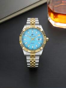 RICECGO 1pc Men's Fashion Steel Band Business Quartz Watch With Calendar, Holiday Gift, Adjustable Strap - Silver and Gold - View 13