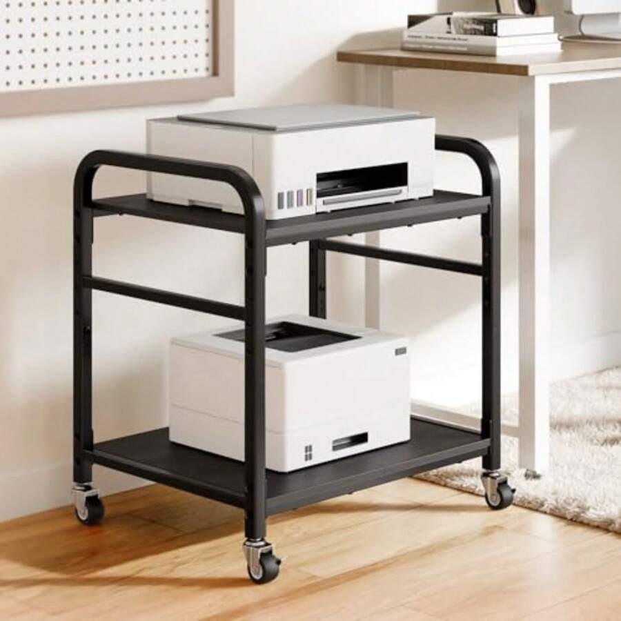 niffgaff Soporte para impresora de 2 niveles bajo el escritorio con almacenamiento, carrito para impresora de 56 cm con ruedas bloqueables y estante de altura ajustable para oficina en casa, color neg - Multicolor - Ver 1