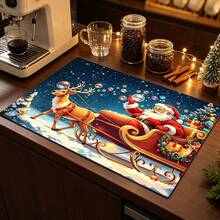 1pc Dish Drying Mat, Coffee Machine Mat, Christmas Reindeer Sleigh Pattern Dish Drying Mat, Suitable For Kitchen, Dining Room, Holiday Table Atmosphere, Practical Home Decor For Winter Christmas Season, Family Gift, Tabletop Decoration - XYLSD-909 - View 6