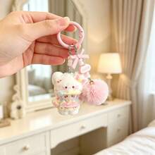 Panini Sweet Cartoon Cat Flocked Bag Charm, Beaded Bowknot DIY Pendant, Suitable For Car Key Decoration, Daily Outfit Accessory, Best Holiday Gift - Multicolor - View 8