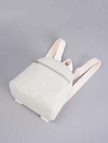 1pc Mini Cute Solid Color Corduroy Backpack, Suitable For Girls, Travel, Vacation, Holiday Gift - 米色 - 查看 4