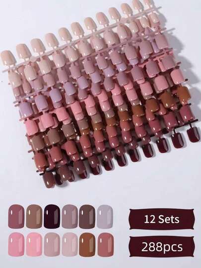 Short Square Solid Color Press-On Nails, Brown Light Brown Khaki Camel, Perfect Fit Short Acrylic False Nails Set, Suitable For Women Girls Daily Work, Holiday Party And Other Occasions