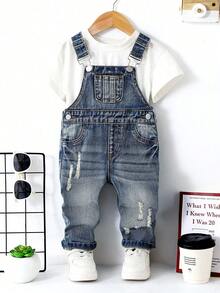 Pantalones vaqueros con tirantes personalizados y desgastados para niño, con estampado de caballos y vacas negras a, para fiestas de Halloween - Gris - Ver 12