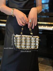 Dedoo Women Evening Hand Tote Bag, Small Rectangular Beaded Handbag, Drawstring Closure, Retro Elegant Style, For Wedding Dating Daily Party Ladies - Gold - View 10