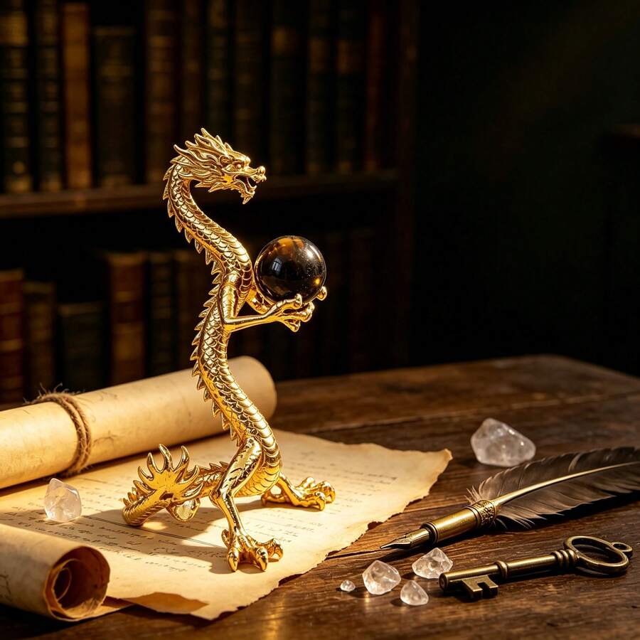Crystal Ball Stand With Hand-Carved Dragon Pattern, Gold Or Silver Color Options, Desktop Display Ornament, Meditation Altar Decor