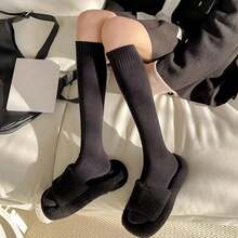 2/4 Pairs Women's Knee-High Socks, Thermal Lined Warm Design, Thick Mid-Calf Thermal Socks, Solid Color Floor Slippers Sleep Socks, Suitable For Autumn/Winter Cold Weather, (1 Pair), 6/8piece - Multicolor - View 2