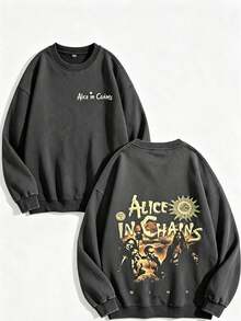 Unisex Y2K "Alice In Chains - Misfit Rock Band" Graphic Cotton Hoodie, Retro Casual Fashionable Daily Soft Warm Hoodies For Streetwear - 炭灰色2 - 查看 3
