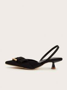 Pointed Toe Slingback Metal Buckle Women's High Heels, Versatile Pumps For Commute, Date, Party And Daily Wear - Black - View 5