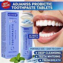 ADJANISS 1 Botol/50 Tablet Pasta Gigi Probiotik, Tablet Pasta Gigi Bebas Fluorida - Hidroksiapatit, Probiotik, Xylitol, Niasinamida, Pemutih, Remineralisasi, Napas Segar. Tablet Obat Kumur Portabel. Cocok Untuk Semua Orang Dewasa. - Mint - View 3