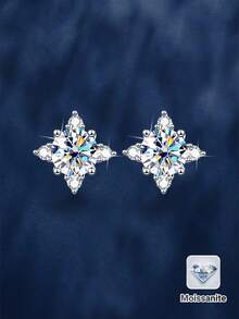 2pcs Sweet Fashion 925 Silver 0.5Carat X 2 Moissanite Stud Earrings, Commute Party Vacation Birthday Valentine's Day Mother's Day Wedding Anniversary Christmas Jewelry Women's Gift - Silver - View 1