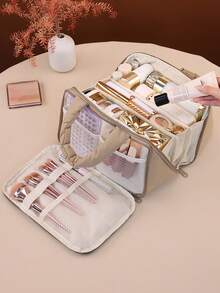 Double Layer Multi-Compartment Handheld Makeup Bag, Portable Travel Large Capacity Storage Bag, Skincare Storage Bag, Travel Portable Makeup Bag - Multicolor - View 9