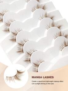 7 Pairs Brown Cartoon Style Half False Eyelashes, Transparent Stem, Suitable For Cartoon Eye Makeup, Reusable, Perfect For Daily, Commute, Travel, Party And Gift Giving - Brown - View 3