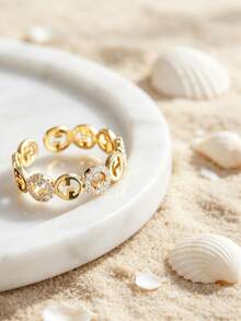 1pc Adjustable Circle Ring For Women, Light Luxury Niche Design, Exquisite Finger Ring, Ins Fashion Versatile Hand Accessory - Gold a - View 9