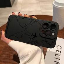 Airplane Map Pattern Fine Pupil Anti-Fall Mobile Phone Case Suitable For Apple Mobile Phone - 黑色 - 查看 3