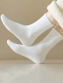4/6 Pairs Women's Thick Warm Socks, Thick Warm Terry Socks Suitable For Winter Wear, Can Be Used As Boat Socks, Sleeping Socks, Floor Socks, Terry Socks, Colors: Black, White, Solid Color Style, (1 Pair), 8/12 Socks - Multicolor - View 3