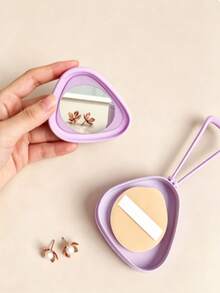 1PC 1PC Triangle Makeup Puff Storage Case, Portable PP Cosmetic Sponge Holder With Mirror, Cute Pink Purple Design Hanging Powder Puff Container, Dustproof Beauty Organizer For Travel Daily Makeup, Party Events And Home Use - Multicolor - View 8