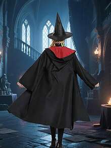 Magic Wizard Cloak | Unisex Hooded Cloak, Suitable For Cosplay, Halloween Party And Campus Activities, Authentic Witch/Wizard Robe | High-End Fantasy Costume, With Adjustable Hood Design, Neutral Magic Cloak | Adult Magician Hooded Cloak Set | Anime Convention Roleplay Costume - Multicolor - View 3