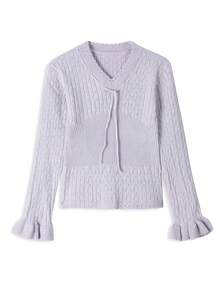 Sweater Rajut Wanita Gaya Seksi dengan Tekstur Berongga dan Tali Pengikat, Model Lembut, Pas Ramping, Atasan Dalaman Pendek, Potongan Acak - Mauve Purple - View 4