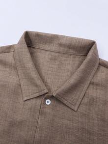 Men's Coffee Color Patch Pocket Vacation Style Long Sleeve Shirt And Shorts Casual Set - Coffee Brown - View 4