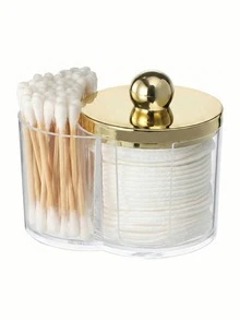 Q-Tip Holder For Bathroom – With Gold Lid,Premium Vanity Organizer Canister With Dustproof Lid For Swabs, Balls And Pads, Countertop Storage Container,Makeup Organizer,Room Décor - View 1