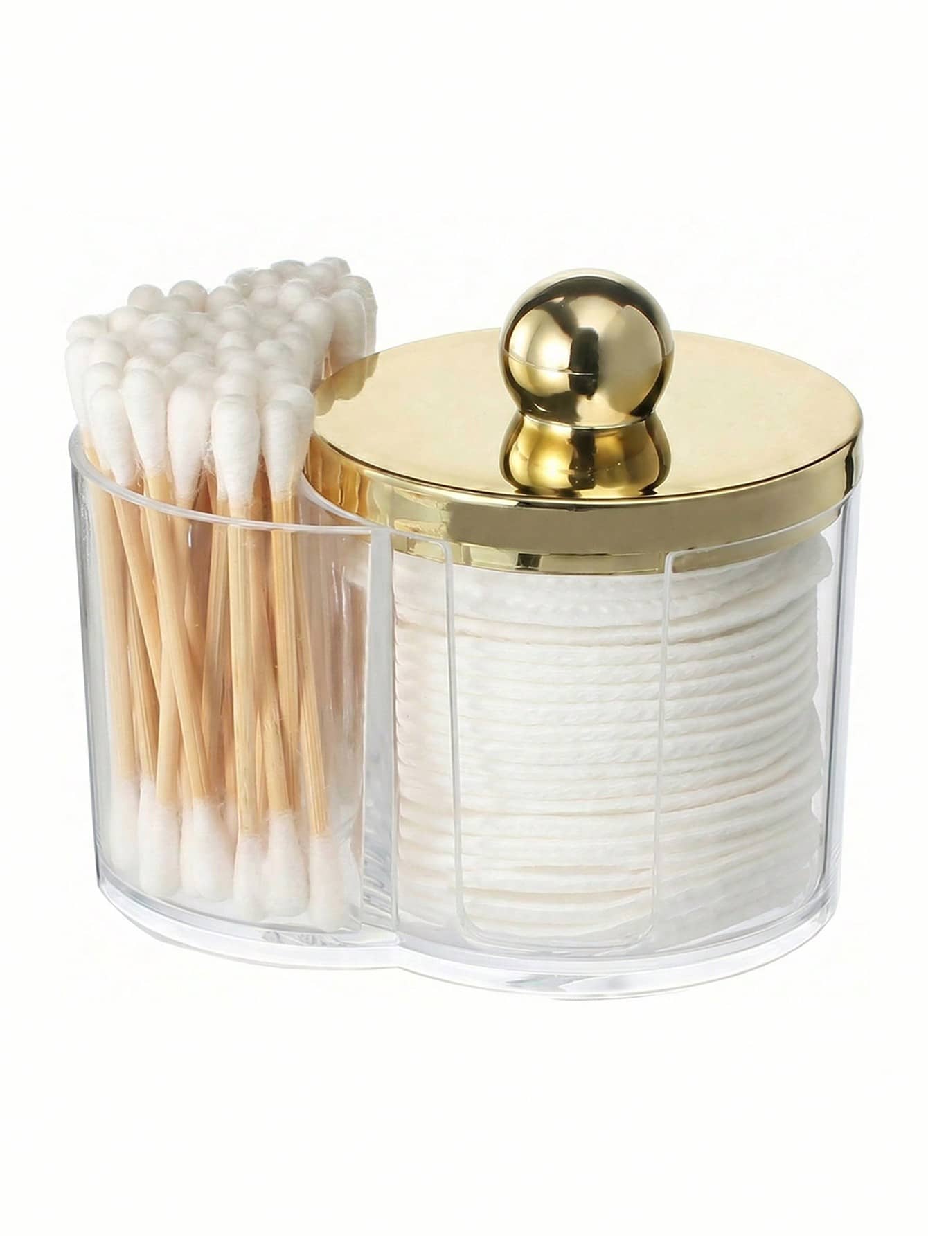 Q-Tip Holder For Bathroom – With Gold Lid,Premium Vanity Organizer Canister With Dustproof Lid For Swabs, Balls And Pads, Countertop Storage Container,Makeup Organizer,Room Décor - View 1