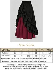 Solid Color Ruffle Trim Colorblock Asymmetric Trumpet Drawstring Pleated High Waist Casual Elegant Women's Skirt Black - 黑色 - 查看 8