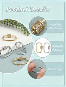 1/2pcs Oval Screw Lock Clasp Jewelry Connector, Micro-Inlaid Cubic Screw Necklace Connector, Copper Material, Gold Snap Button, Silver Hook Clasp, Necklace Bracelet Connector, Suitable For Jewelry Making Accessories - Pearl Button - View 10