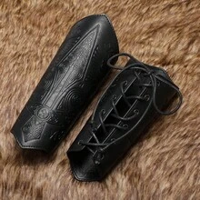 Vintage Medieval Embossed Wrist Guards - Faux Leather, Geometric Pattern, Suitable For Halloween Cosplay And Stage Performance, Knight, Accessory - Multicolor - View 2