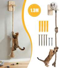 1.3m Wall Mounted Cat Climbing Rope, Natural Jute Scratch Resistant Scratcher With Hardwood Brackets, Cat Toy For Climbing Scratching Indoor Outdoor Use - Khaki - View 7