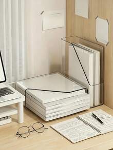 1/2pcs Transparent Desktop Bookshelf, Desktop Storage Rack, Thickened Acrylic File Storage Rack, Office Desktop Organizer, Student Stationery Rack, Book Stand Storage Box, Daily Use, Home Storage And Organization, School Supplies, Desktop Accessories, Room Decor - Multicolor - View 6