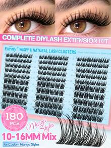 EIMNY 180PPCS Natural Lash Clusters Kit Wispy 10-12MM Short Eyelash Clusters Wispy Lashes Clusters With Black Band C-Curly Cluster Eyelash Extensions DIY Lash Extensions At Home - View 2